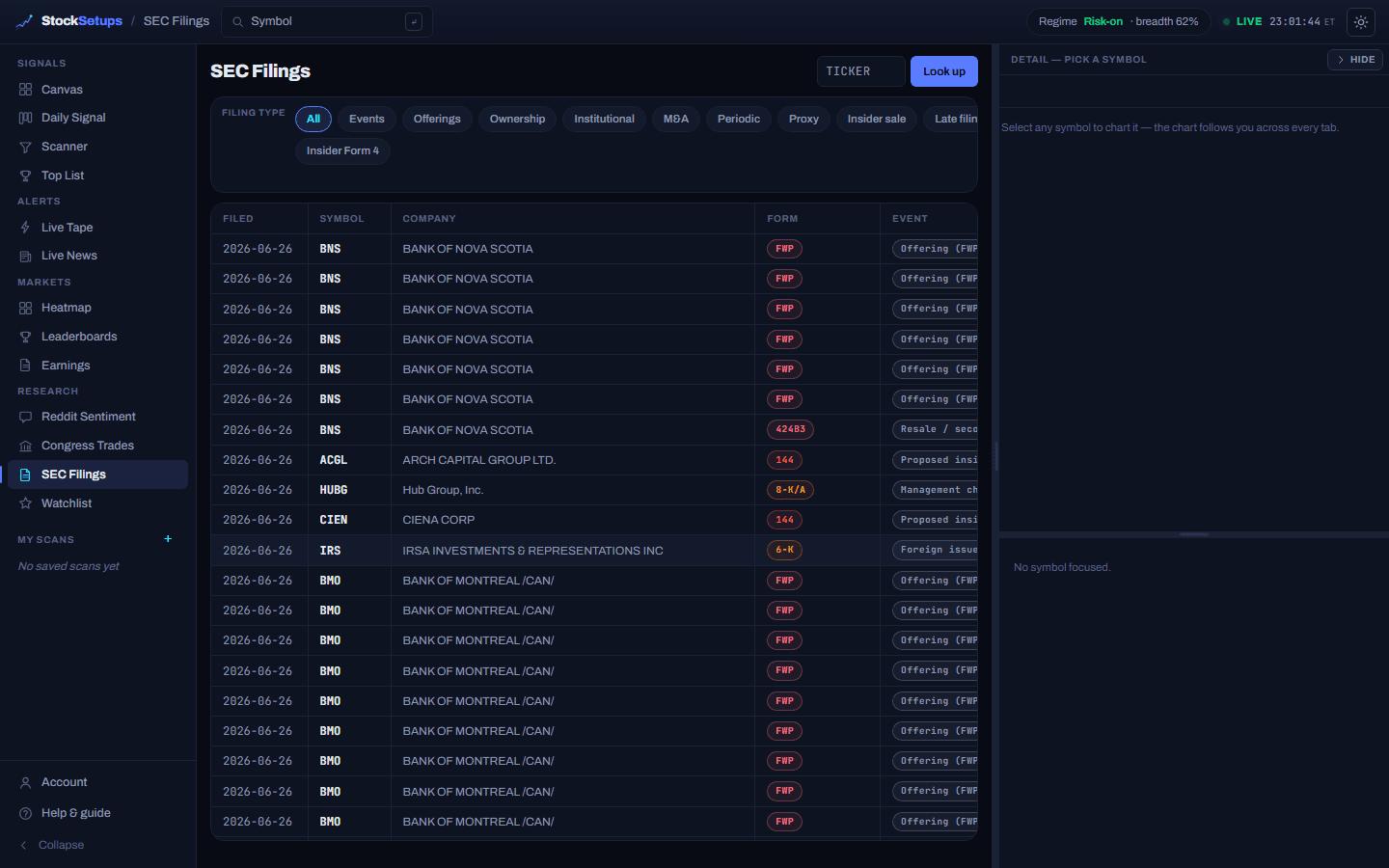 The SEC Filings stream